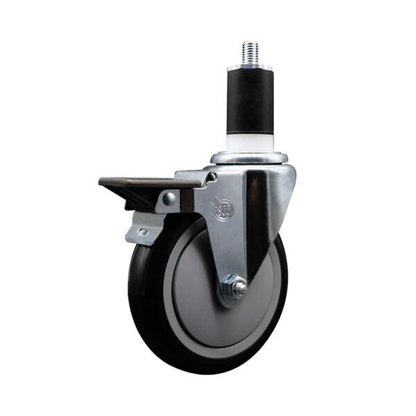 5'' Black Poly Swivel 1-1/2'' Expanding Stem Caster with Brake
